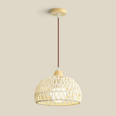 Contemporary Rattan Pendant Light in Beige with Adjustable Hanging Length and Round Canopy