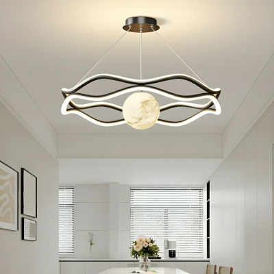Modern Geometric Chandelier with 3 Color LED Bulbs and Silica Gel Shade  Perfect for Residential Use
