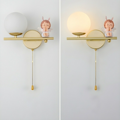 Elegant Gold One-Light Wall Sconce with Pull Chain and Frosted Glass Shade