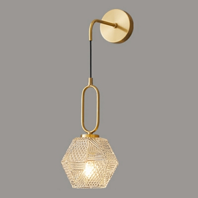 Modern Gold Wall Lamp with Clear Glass Shade and Hardwired Power Source