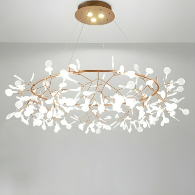 Modern LED Chandelier with White Acrylic Shades and Adjustable Hanging Length in Wheel Shape