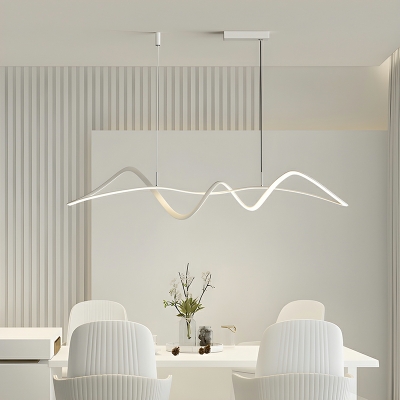 Modern White Island Light with LED Bulbs and Linear Metal Shade