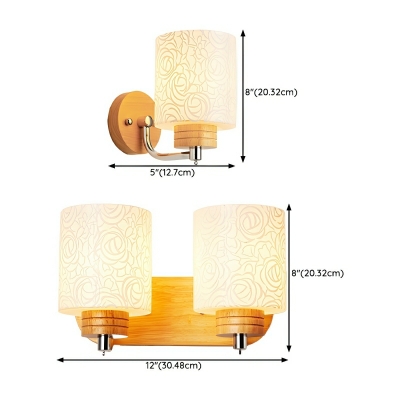 Modern Yellow Wood Cylinder Wall Sconce with Frosted Glass Shade