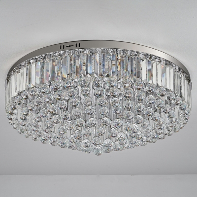 Silver Geometric Tiffany Style LED Flush Mount Ceiling Light with Clear Crystal Shade