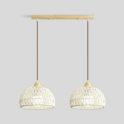 Contemporary Rattan Pendant Light in Beige with Adjustable Hanging Length and Round Canopy