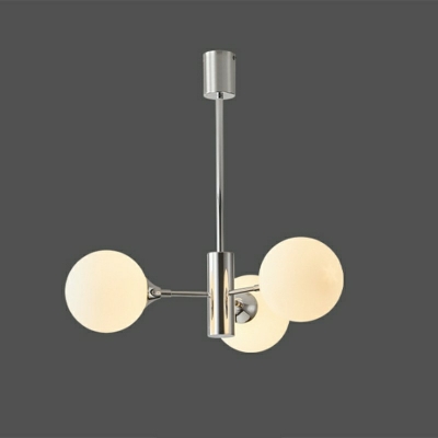 Modern LED Chandelier with White Glass Shades and Adjustable Hanging Length in Chrome