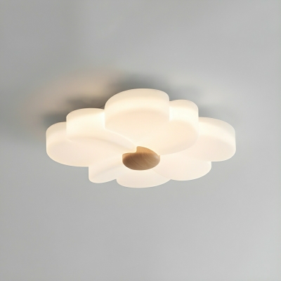 Modern White Acrylic Flush Mount Ceiling Light with LED Bulbs and Ivory/Cream Shade