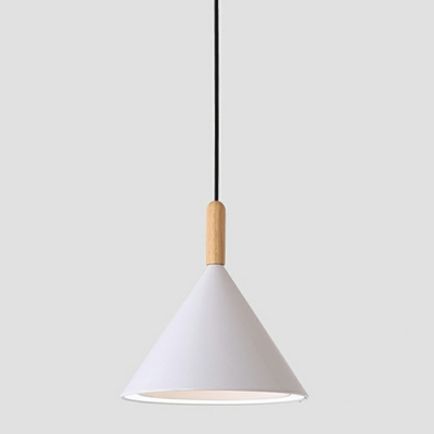 Modern Wood Cone Pendant with Adjustable Hanging Length and White Light