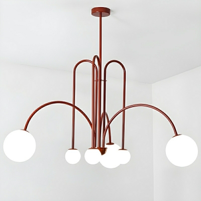 Modern 6-Light Globe Chandelier with White Glass Shades in Cast Iron