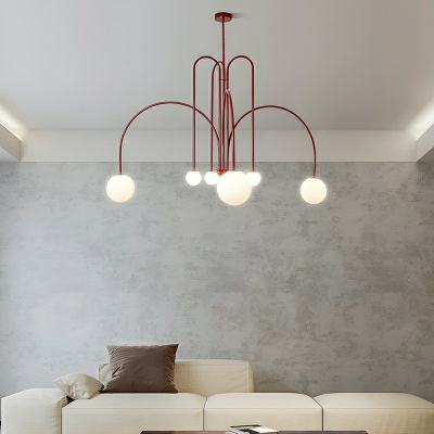 Modern 6-Light Globe Chandelier with White Glass Shades in Cast Iron