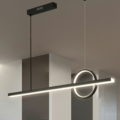 Modern Black Linear Island Light with Adjustable Hanging Length and Iron Shade