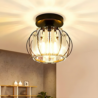 Modern Clear Crystal Lantern Semi-Flush Mount Ceiling Light with LED/Incandescent/Fluorescent