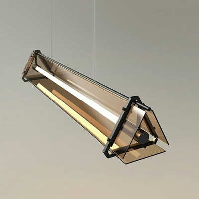 Modern Linear Island Light in Black with Amber Glass Shade, LED Bulbs, and Adjustable Hanging Length
