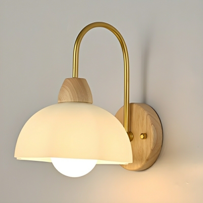 Stylish Yellow Wood 1-Light Modern Wall Lamp with White Glass Shade