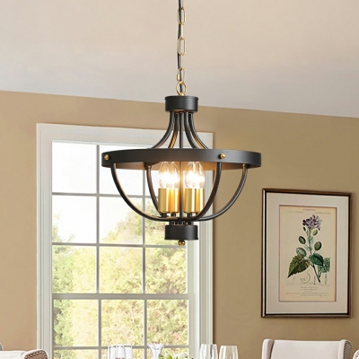 Black Geometric Industrial Chandelier with LED Lighting and Iron Shade, Ideal for Residential Use