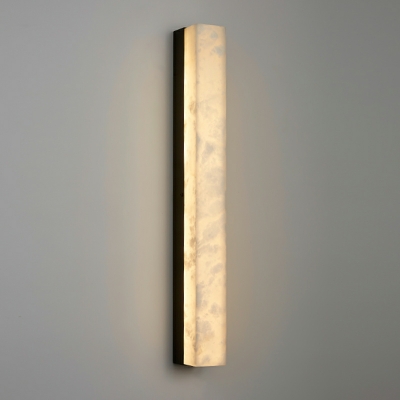 Hardwired Modern Black Linear 1-Light Wall Sconce with White Stone Shade