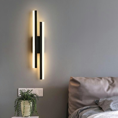 Hardwired Modern Black Linear 2-Light Wall Sconce with White Acrylic Shade