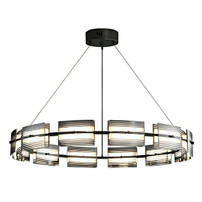 Modern Black Chandelier with Clear Glass Cylinder Shade and LED Bulbs
