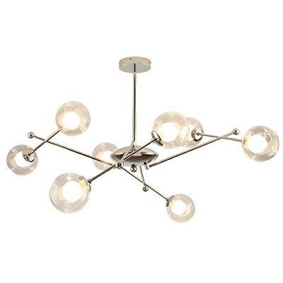 Modern Stainless-Steel Sputnik Chandelier with Clear Glass Shades and LED Bulbs