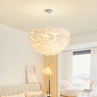 Modern White Feather Pendant with 3 LED Lights and Adjustable Hanging Length for Residential Use