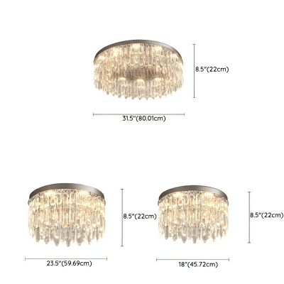 Silver Modern LED Flush Mount Ceiling Light with Crystal Shade and Clear Crystal Accents