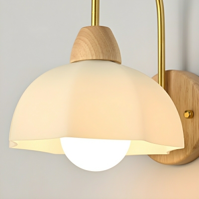 Stylish Yellow Wood 1-Light Modern Wall Lamp with White Glass Shade