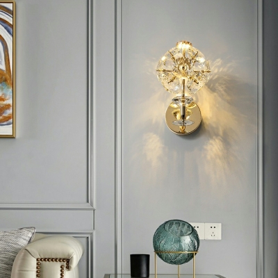 Hardwired Traditional Gold Wall Lamp with Clear Crystal Shade - Third Gear Color Temperature