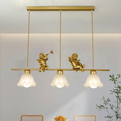 Modern Gold LED Island Light with 3 Frosted Glass Shades, Adjustable Length