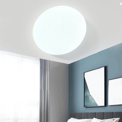 White Circle Flush Mount Modern Ceiling Light with LED Bulbs and Downward Plastic Shade