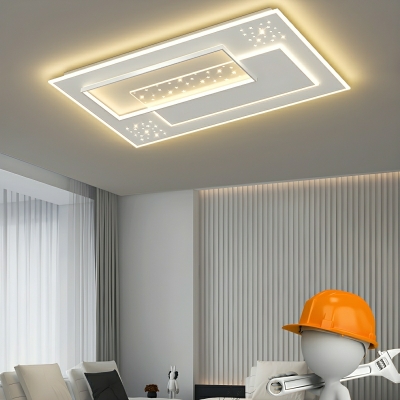 White Modern Flush Mount LED Ceiling Light with Third Gear Color Temperature