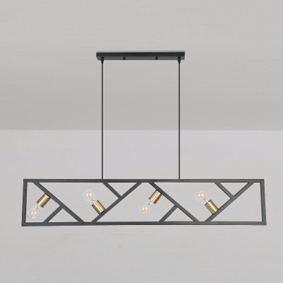 Industrial LED Compatible Black Metal Island Light with 4 Lights and Adjustable Hanging Length