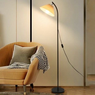 Modern Arc Floor Lamp with Fabric Shade and Plug-In Electric Power Source