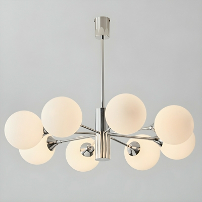 Modern Chrome Chandelier with White Glass Shade and Tiered Design