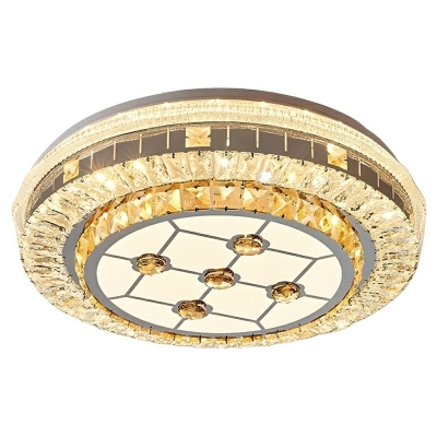 Modern Chrome LED Flush Mount Ceiling Light with Crystal Shade - 20 to 24 Inch