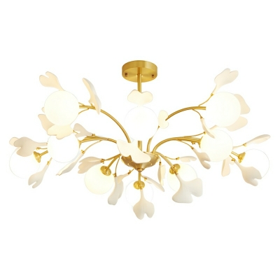 Modern Gold Chandelier with White Glass Shades