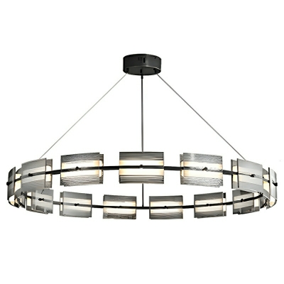 Modern Black Chandelier with Clear Glass Cylinder Shade and LED Bulbs