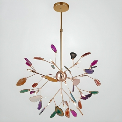 Modern LED Bulb Metal Chandelier with Stone Shades and Adjustable Hanging Length