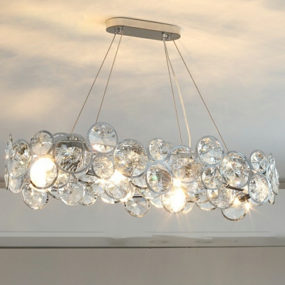 Silver Geometric Chandelier with Clear Crystal Shade and Adjustable Hanging Length