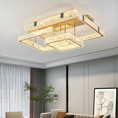 Gold Crystal Square Semi-Flush Mount Ceiling Light with Remote Control Stepless Dimming