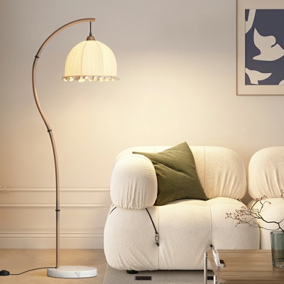 Modern Beige Arc Floor Lamp with Fabric Shade and Plug-In Electric Power Source