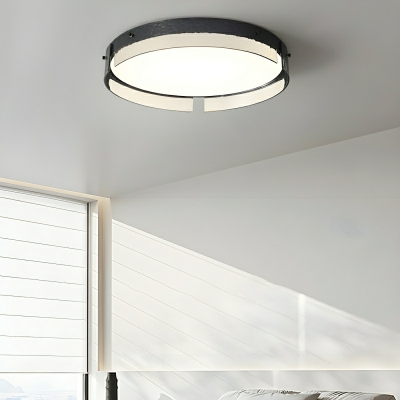 Modern Black Circle Flush Mount Ceiling Light with White Glass Shade