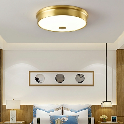 Modern Gold LED Flush Mount Ceiling Light with White Glass Cylinder Shade