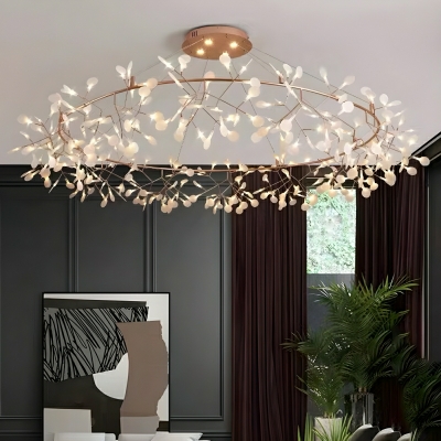 Modern LED Chandelier with White Acrylic Shades and Adjustable Hanging Length in Wheel Shape