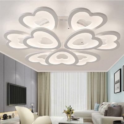 Modern White Geometric Flush Mount Ceiling Light with Acrylic Shade and LED Bulbs