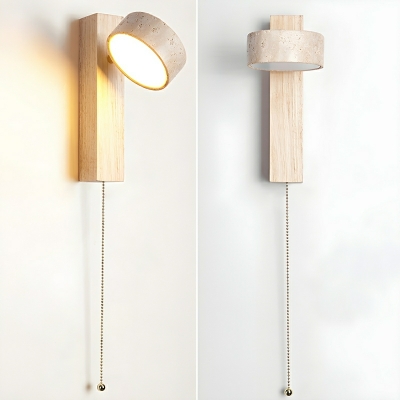 Modern Wooden Wall Sconce with Warm Light LED Bulb and White Solid Wood Shade