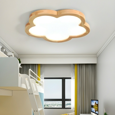 Yellow Wood Flush Mount Ceiling Light with LED Bulb for Modern Home Decoration