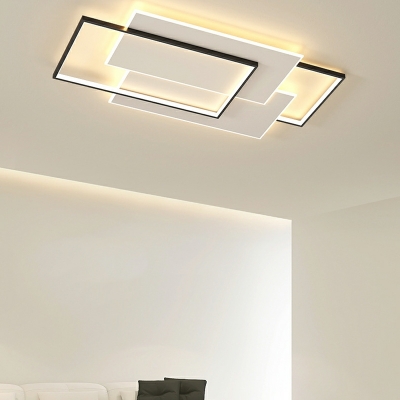 Black Geometric Flush Mount Modern Ceiling Light with White Acrylic Shade
