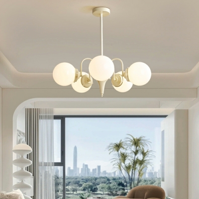 Modern Geometric Chandelier with Beige Glass Shade and LED/Incandescent/Fluorescent Lighting