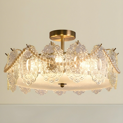 Modern Gold Semi-Flush Mount Ceiling Light with Crystal Shade for Residential Use