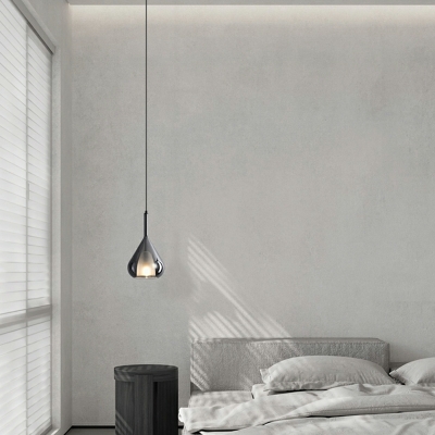 Modern Gray Glass Teardrop Pendant Light with Adjustable Hanging Length and Clear Glass Shade